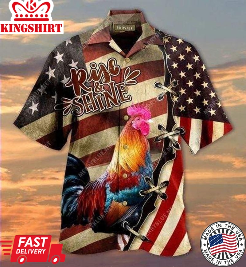 Hawaiian Aloha Shirts Rise And Shine Rooster, Chicken Lover Trendy Hawaiian Shirt For Summer Gifts