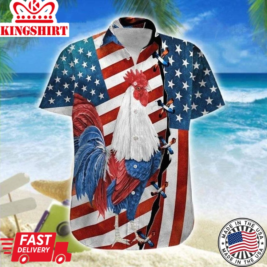 Hawaiian Aloha Shirts Rooster America 4Th Of July, Chicken Lover Trendy Hawaiian Shirt For Summer Gifts