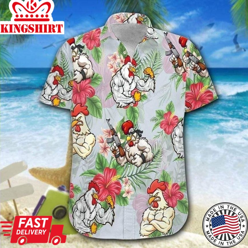 Hawaiian Aloha Shirts Rooster Fighter, Chicken Lover Trendy Hawaiian Shirt For Summer Gifts