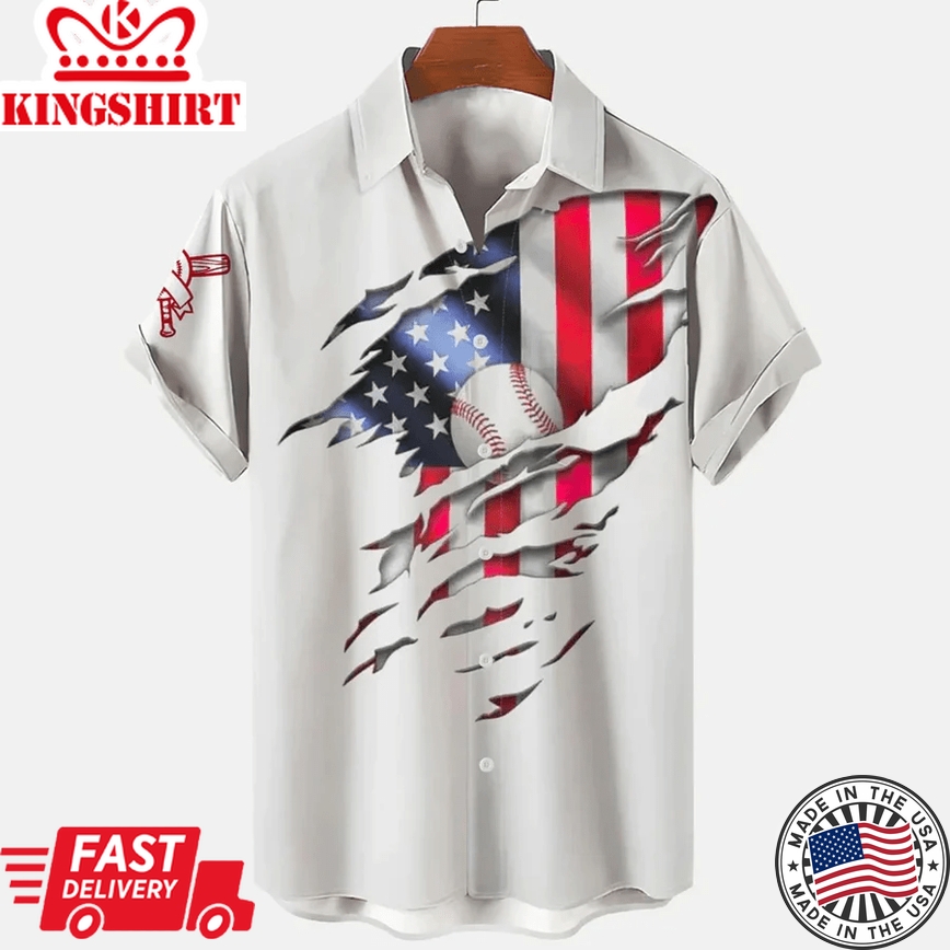 Hawaiian Baseball Hitter Flag American Flag Independence Day Men's Shirts