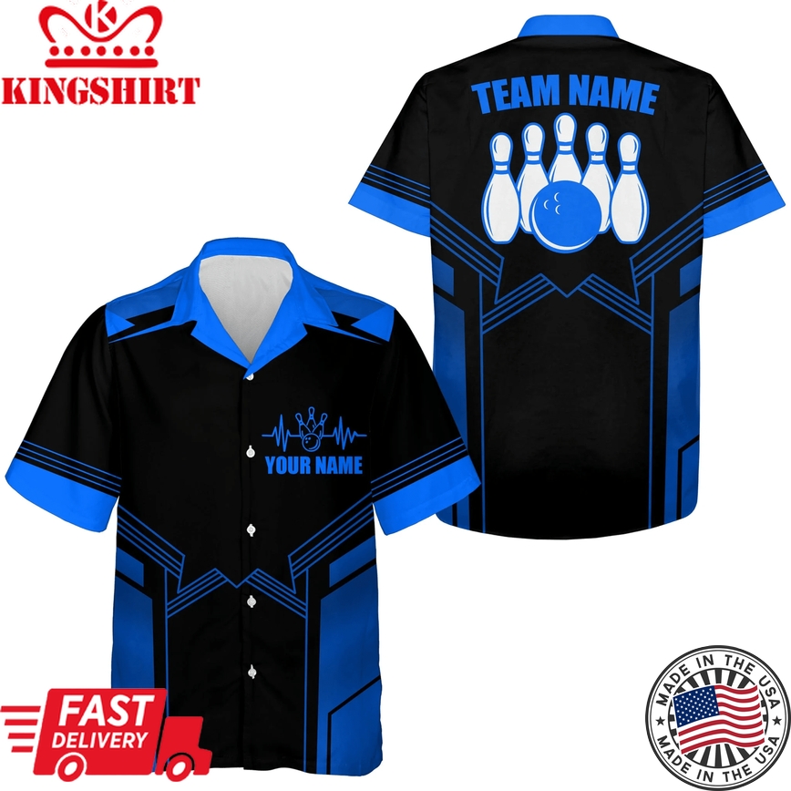 Hawaiian Bowling Shirt For Men, Custom Blue Bowling Jersey Men's Bowling Team Shirt