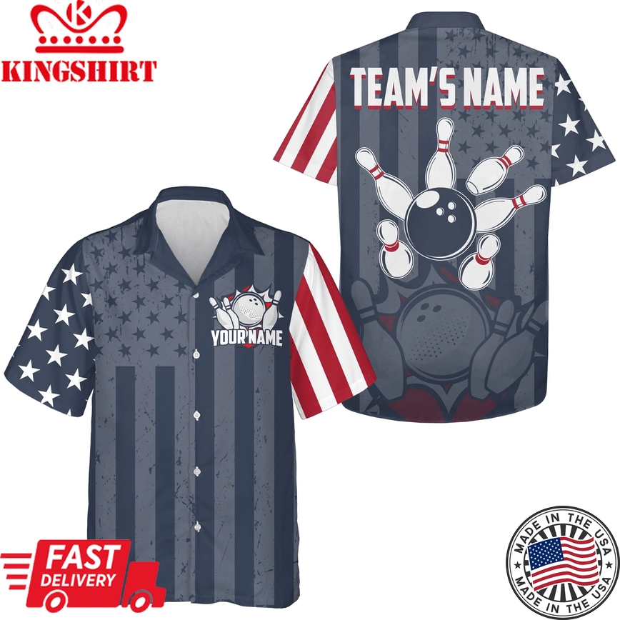 Hawaiian Bowling Shirt For Men Women American Flag Bowling Jersey Custom Bowling Team Shirt