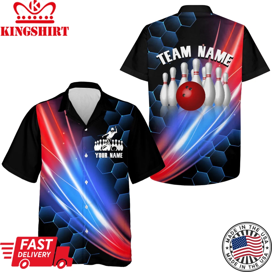 Hawaiian Bowling Shirt For Women Men Custom Bowling Jersey Black Bowling Team Shirt