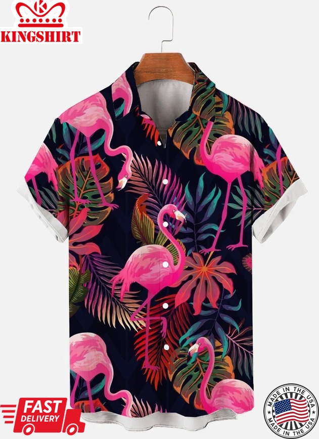 Hawaiian Flamingos Casual Loose Men's Plus Size Short-Sleeved Shirt