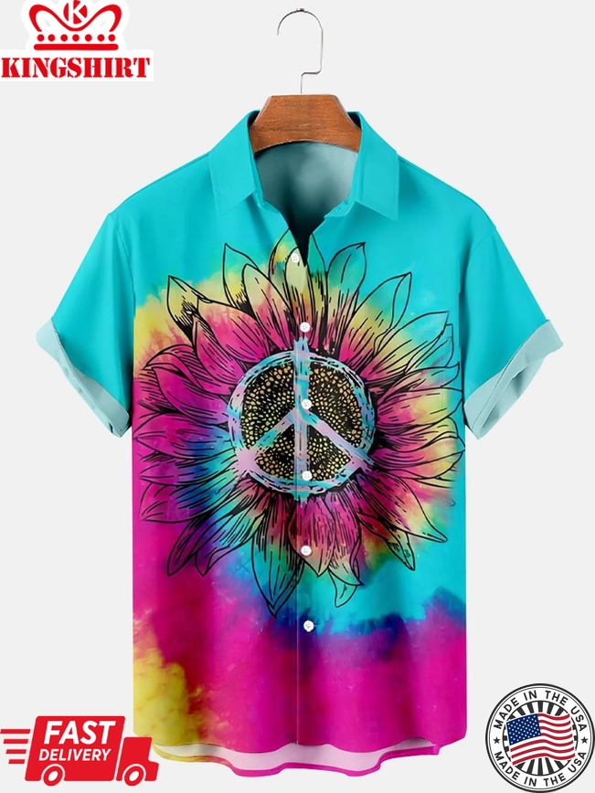 Hawaiian Gradient Hippie Sunflower Print Men's Shirts