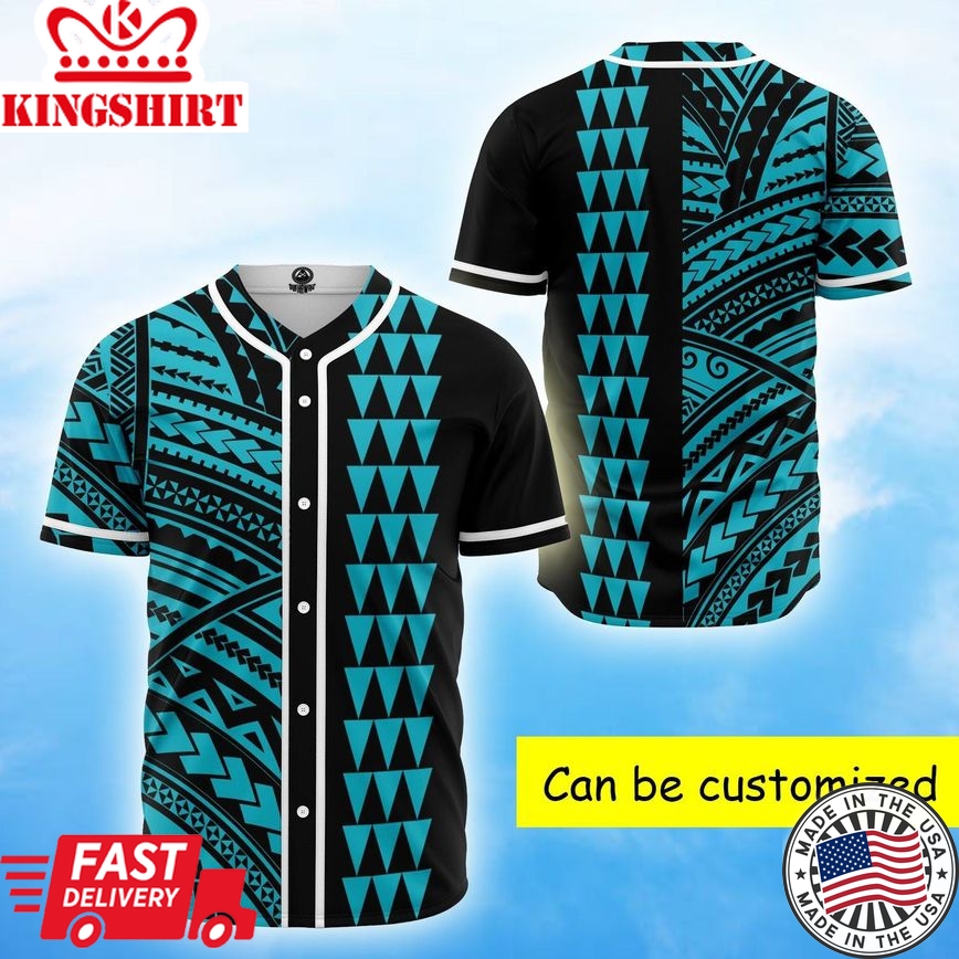 Hawaiian Kakau Blue Polynesian Baseball Tee Jersey Shirts 3D