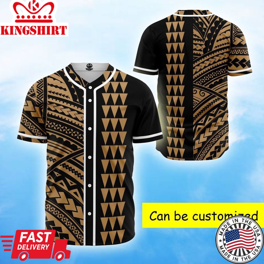 Hawaiian Kakau Gold Polynesian Baseball Tee Jersey Shirts 3D