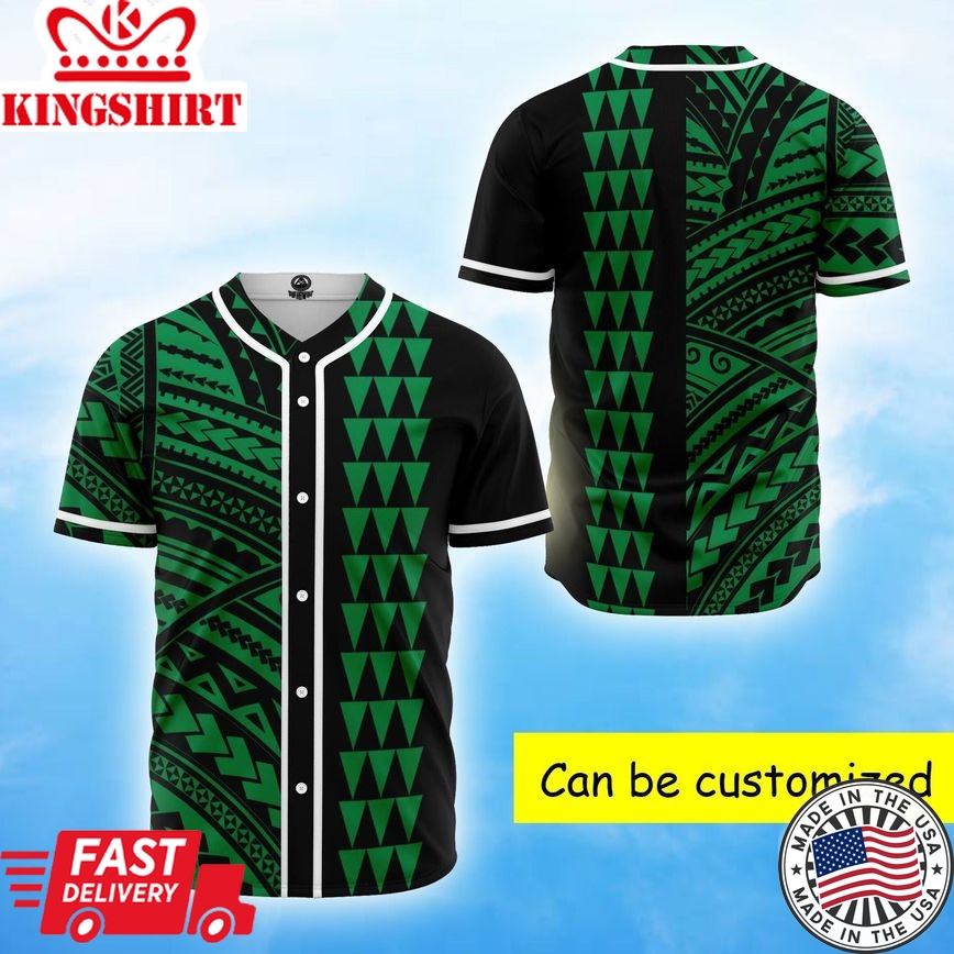 Hawaiian Kakau Green Polynesian Baseball Tee Jersey Shirts 3D