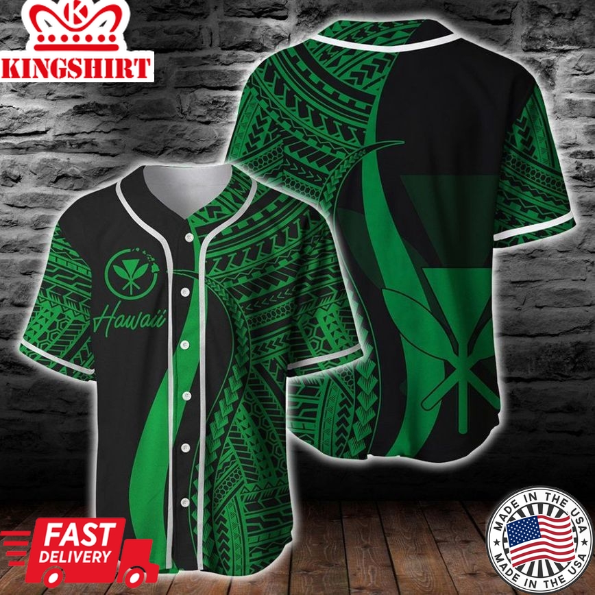 Hawaiian Kanaka Maoli Green Polynesian Tentacle Tribal Pattern Baseball Tee Jersey Shirts 3D