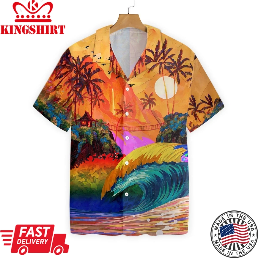 Hawaiian Pride, Lgbt Sunset And Wave Sea Background Hawaiian Shirt