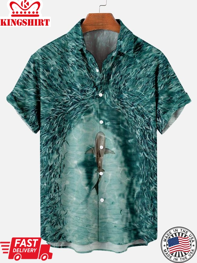 Hawaiian Shark Painting Pattern Men's Short Sleeve Top