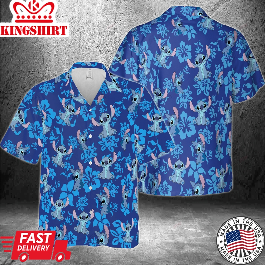 Hawaiian Shirt Depicting Stitch's Joyful Antics in 3D