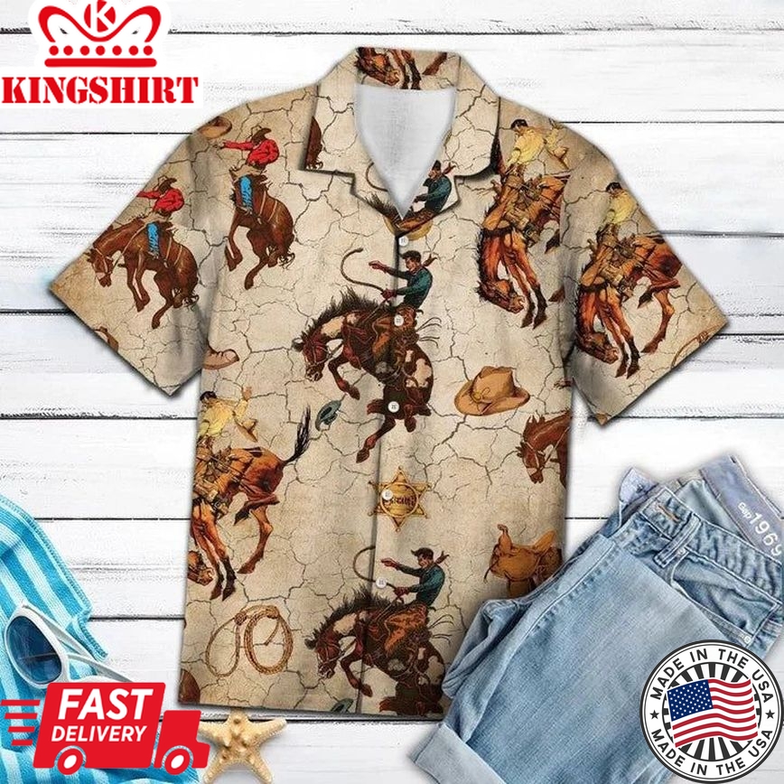 Hawaiian Shirt Exciting Rodeo With Hat And Horseshoes, Hawaiian Shirt For Men