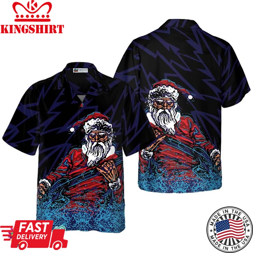 Hawaiian Shirts, Rock Santa Shirt Short Sleeve, Christmas Shirt Idea Gift For Men And Women