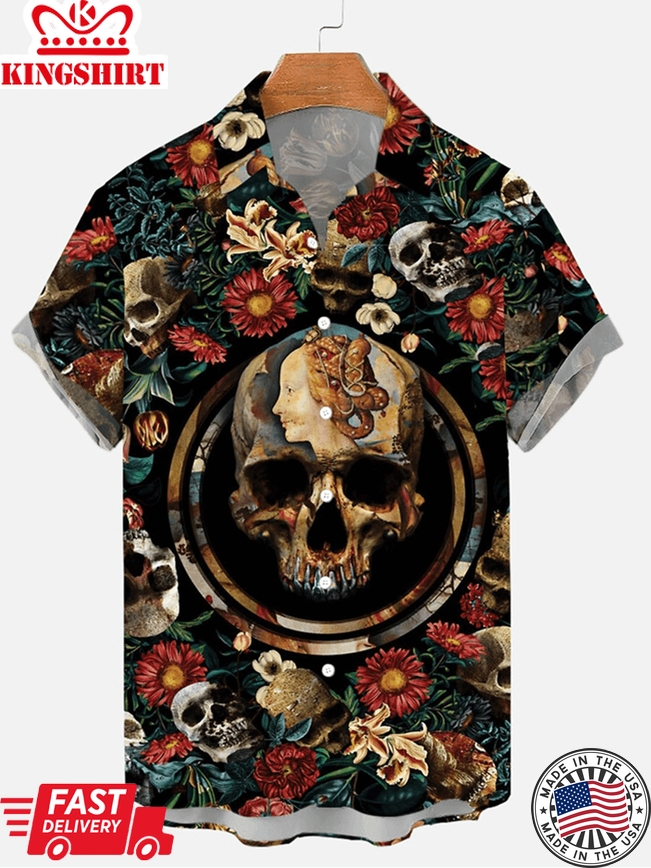 Hawaiian Skull Print Summer Men's Shirt