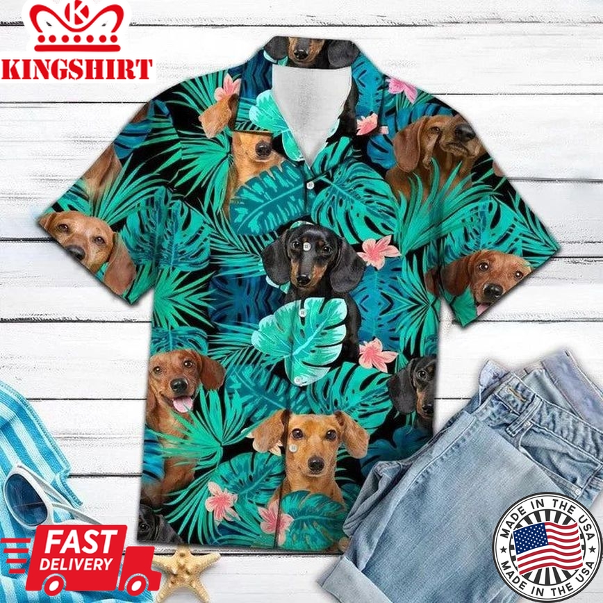 Head Of Dachshund Tropical Jungle Design Hawaiian Shirt