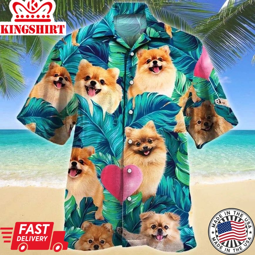 Heart Shape And Pomeranian Dog Lovers Gift Ideas Summer Beach Palm Tree Hawaiian Shirt