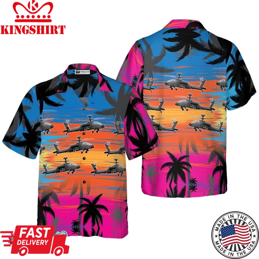 Helicopter Flies Dawn Sky Hawaiian Shirt