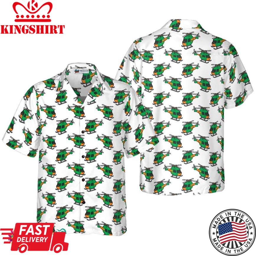 Helicopter Green Hawaiian Shirt