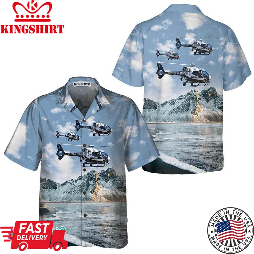 Helicopter On Ocean Background Hawaiian Shirt, Unique Helicopter Shirt For Men