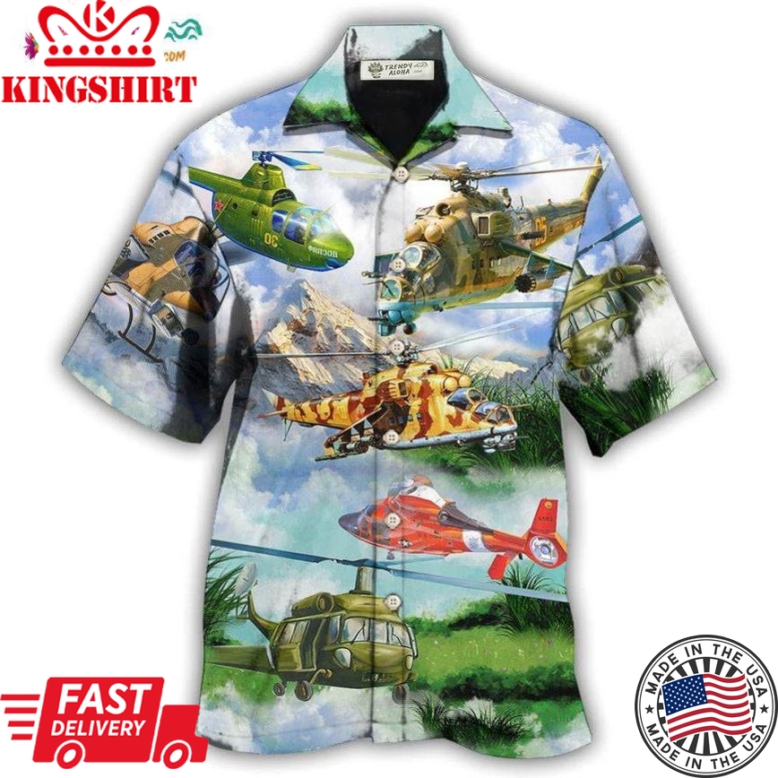 Helicopter Real Pilots Don'T Need Runway Mountain Sky Hawaiian Shirt