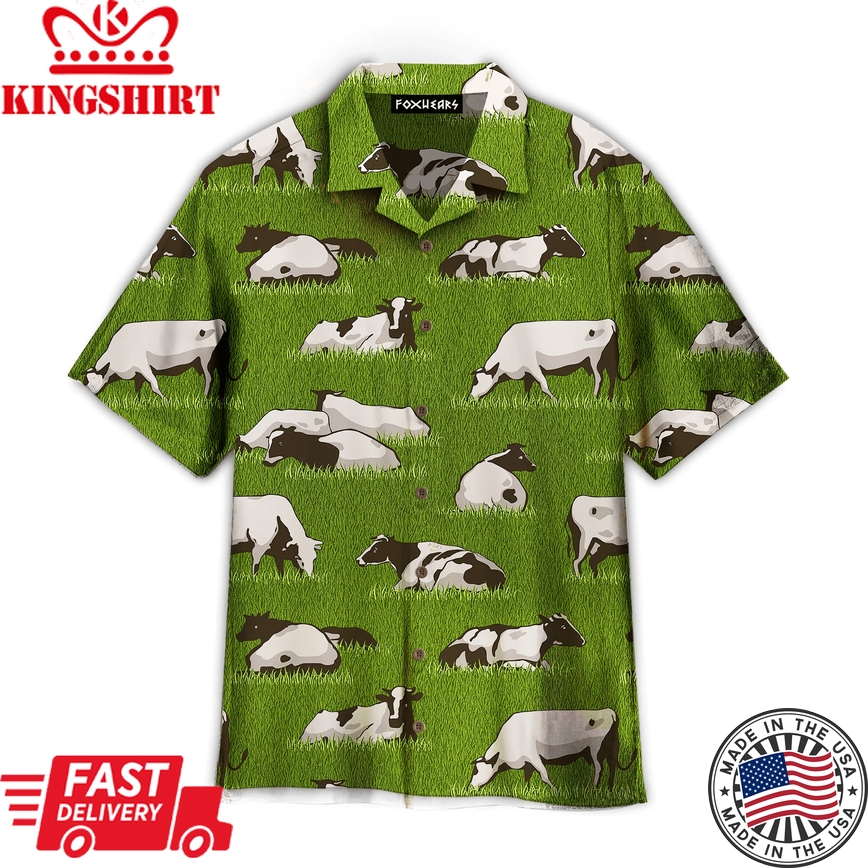 Herd Cows On The Meadow Trendy Hawaiian Shirt For Aloha Shirt