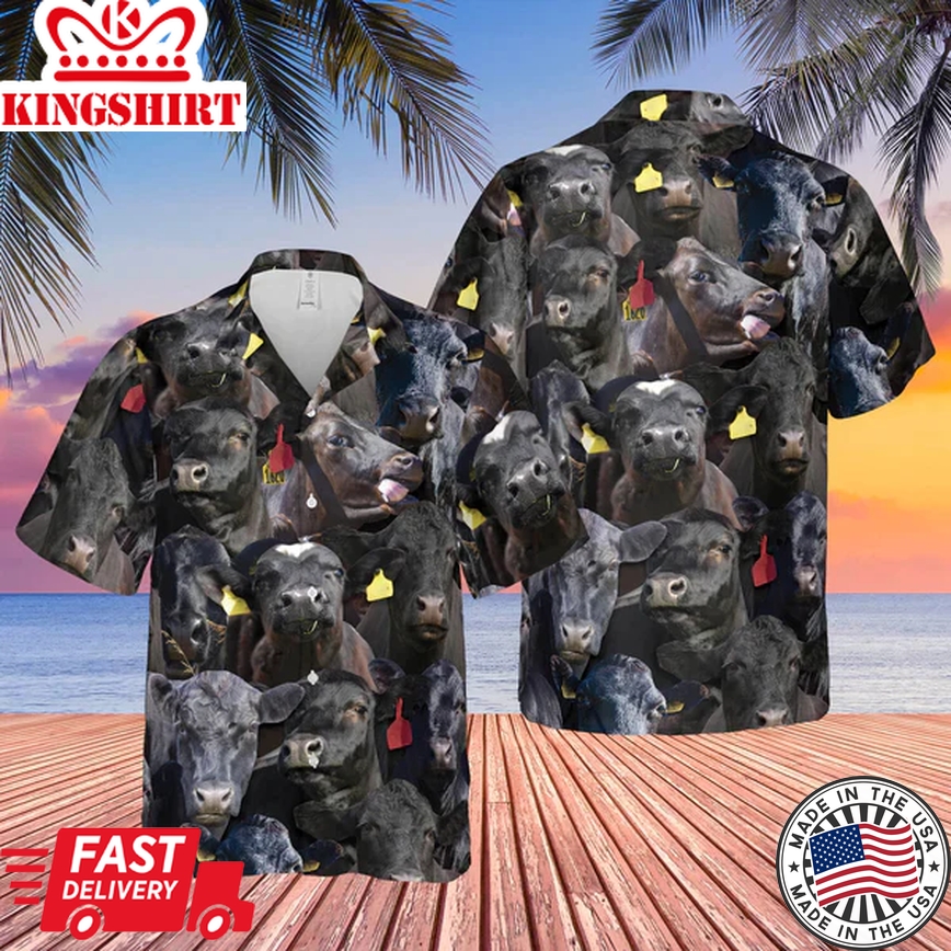 Herd Of Black Angus All Over Printed 3D Trendy Hawaiian Shirt, Farm Cow Trendy Hawaiian Shirt For Men And Women