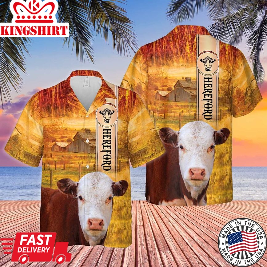 Hereford All Printed 3D Trendy Hawaiian Shirt, Cow Trendy Hawaiian Shirt, Summer Gifts For Men And Women