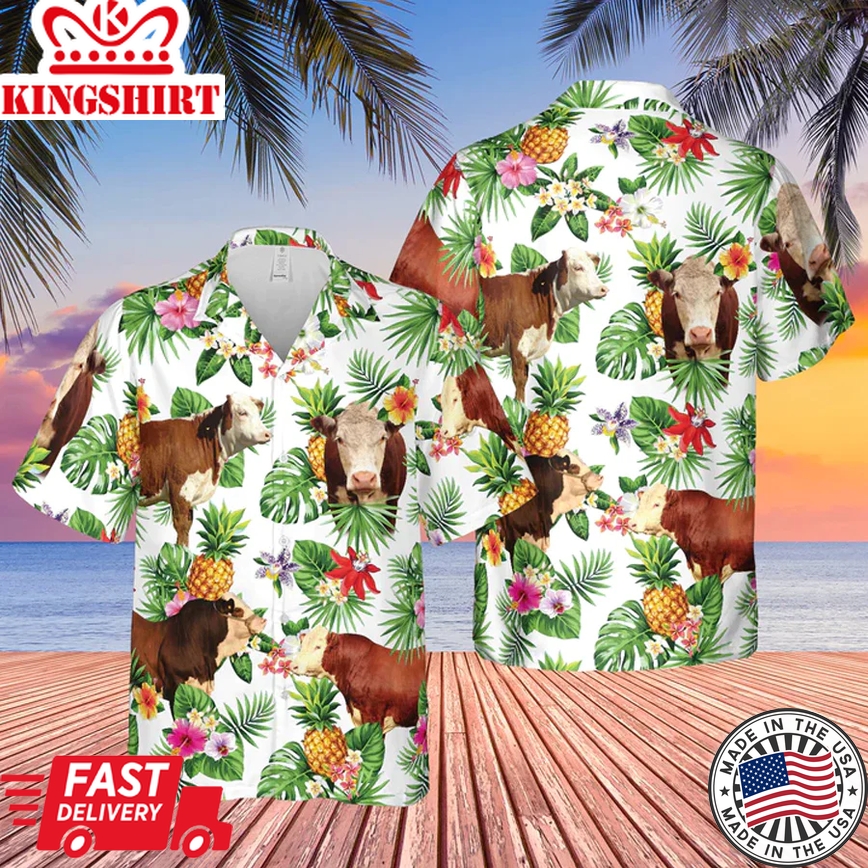 Hereford Cattle Cow All Over Printed 3D Trendy Hawaiian Shirt