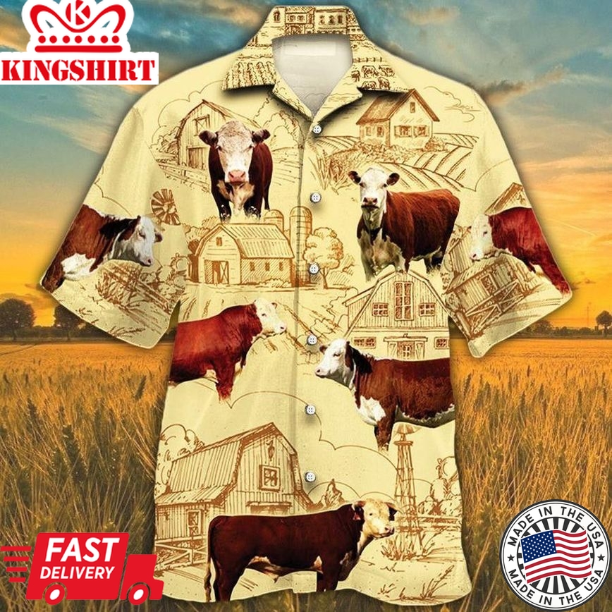 Hereford Cattle Lovers Farm Trendy Hawaiian Shirt, Cow Trendy Hawaiian Shirt For Summer Gifts