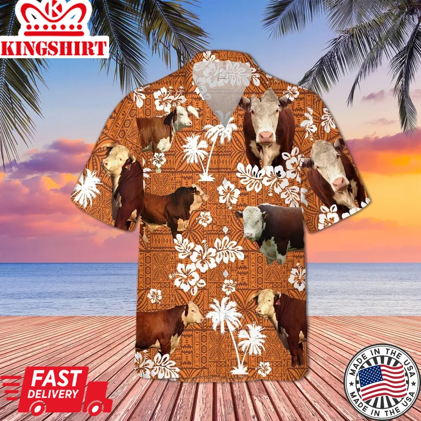 Hereford Cattle Lovers Red Tribal Trendy Hawaiian Shirt, Cow Trendy Hawaiian Shirt For Summer Gifts