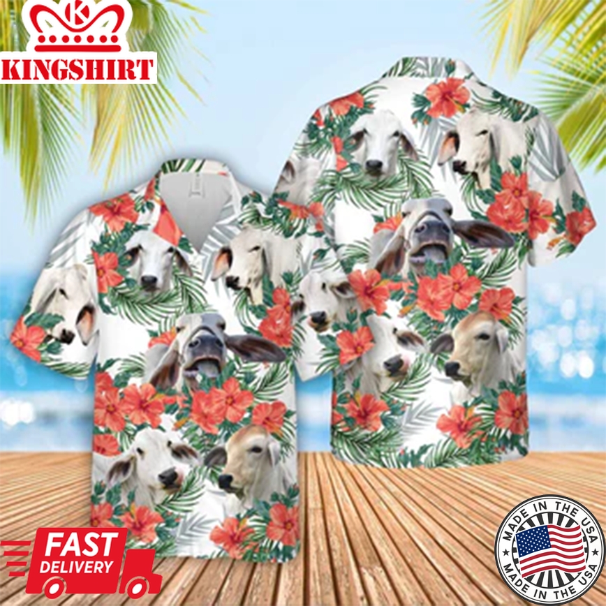 Hereford Hawaiian Flowers Trendy Hawaiian Shirt: Blooming Herd in Paradise