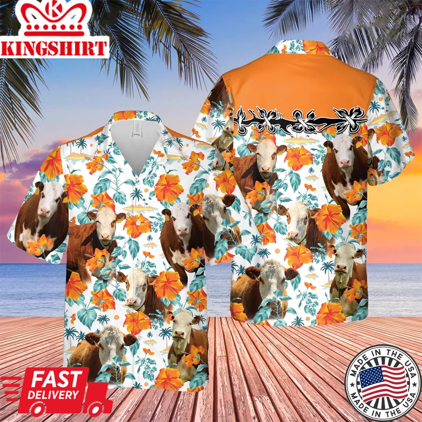 Hereford Hibiscus Floral 3D Trendy Hawaiian Shirt