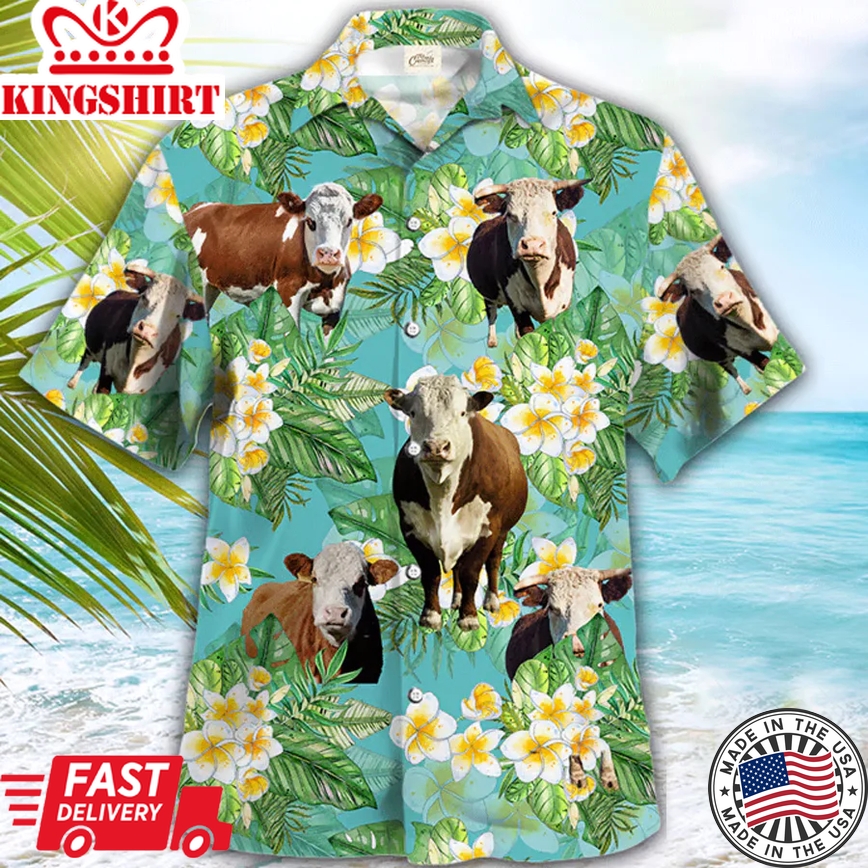 Hereford Tropical Trendy Hawaiian Shirt, Cow Trendy Hawaiian Shirt, Animal Trendy Hawaiian Shirts For Men, Gift For Him