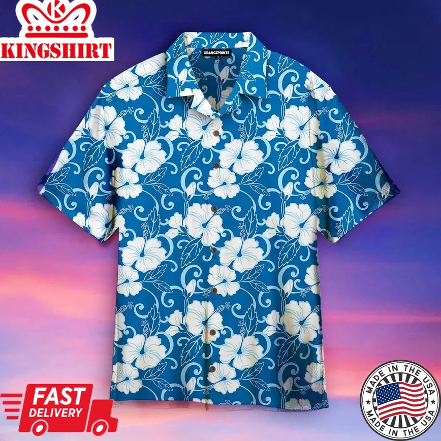 Hibiscus Blue Flower Trendy Hawaiian Shirt For