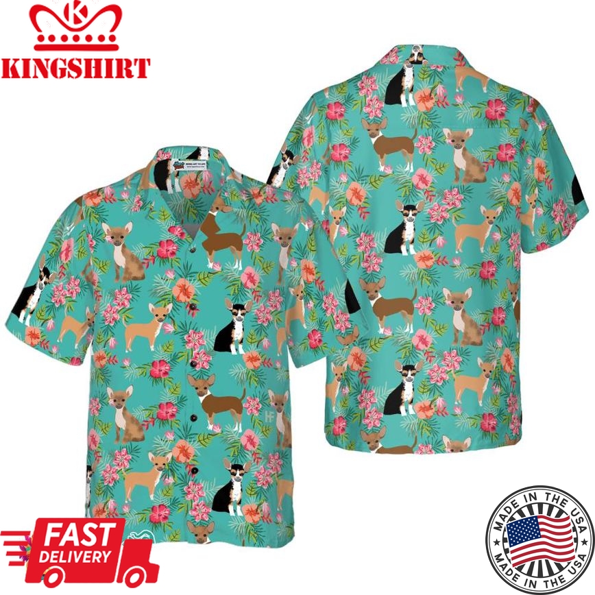 Hibiscus Floral Chihuahua Shirt For Men Hawaiian Shirt