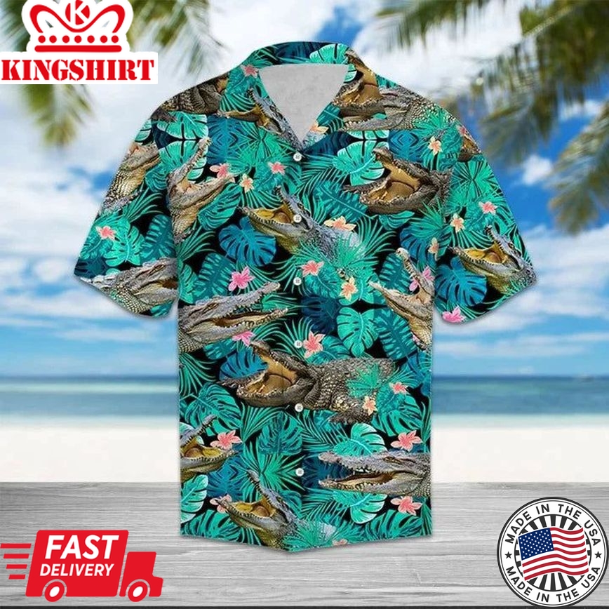 Hiding Crocodiles Tropical Palm Leaves Summer Vacation Gift Ideal Hawaiian Shirt