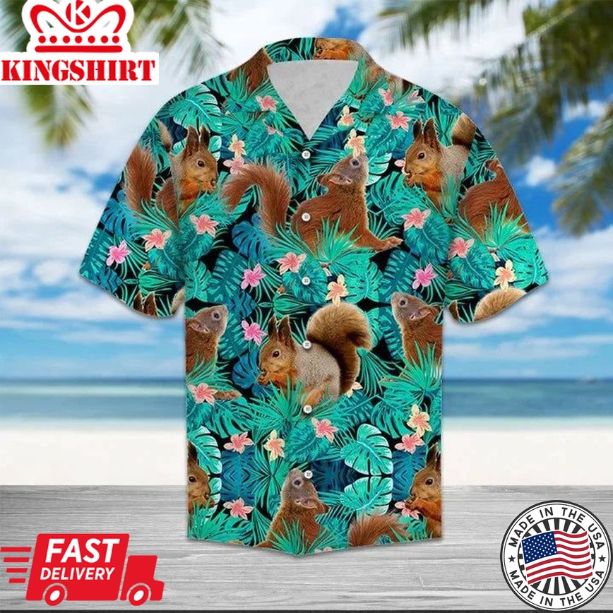 Hiding Squirrels Tropical Palm Leaves Summer Vacation Gift Ideal Hawaiian Shirt