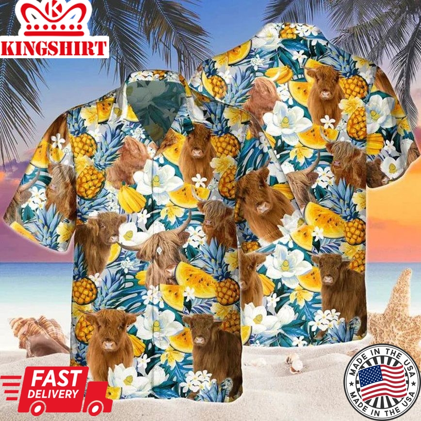 Highland Banana Hawaiian Shirt, Cow Hawaii Shirt, Cow Shirts, Cow Lovers, Shirt For Men