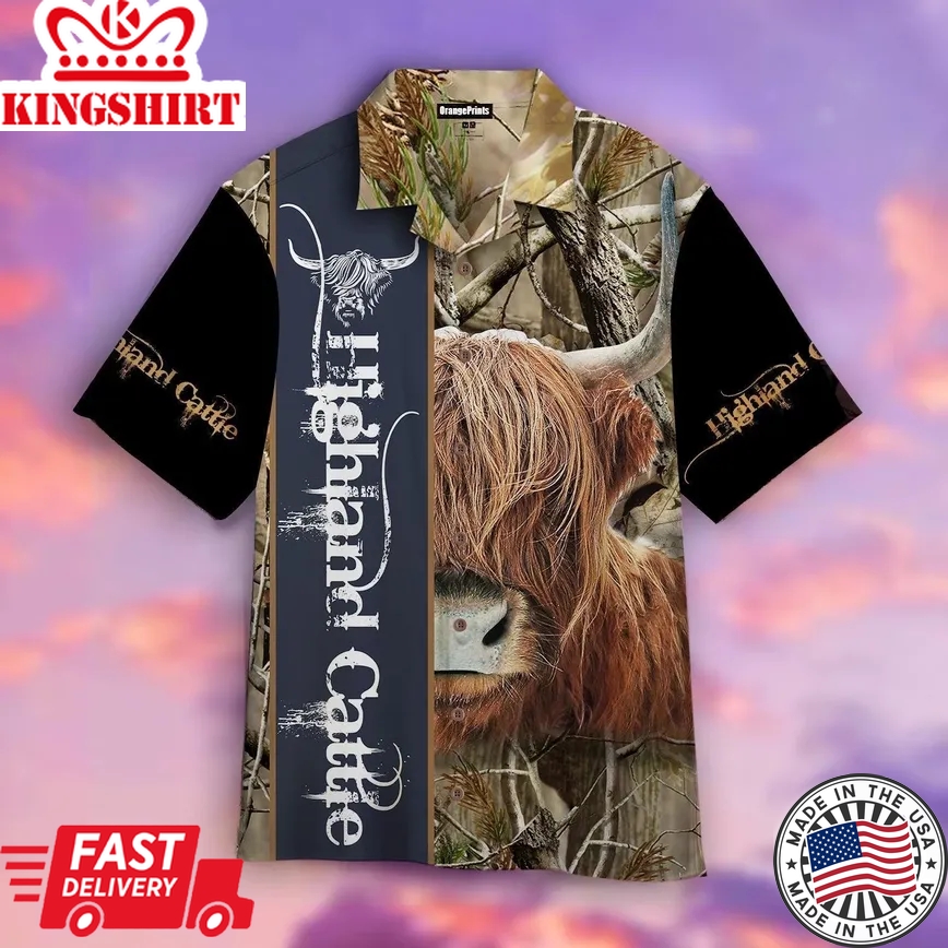 Highland Cattle Cow Camouflage Trendy Hawaiian Shirt For