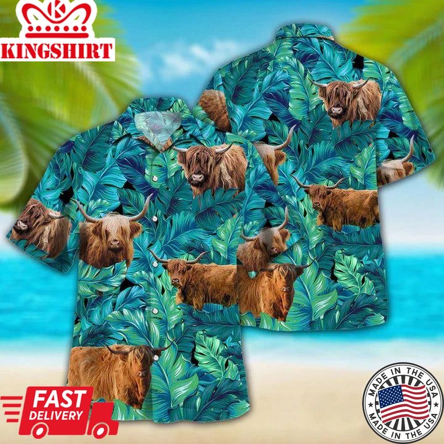 Highland Cattle Lovers Hawaiian Shirt, Animal Hawaiian Shirt Vintage Flower, Short Sleeve Hawaiian Aloha Shirt For Men, Women