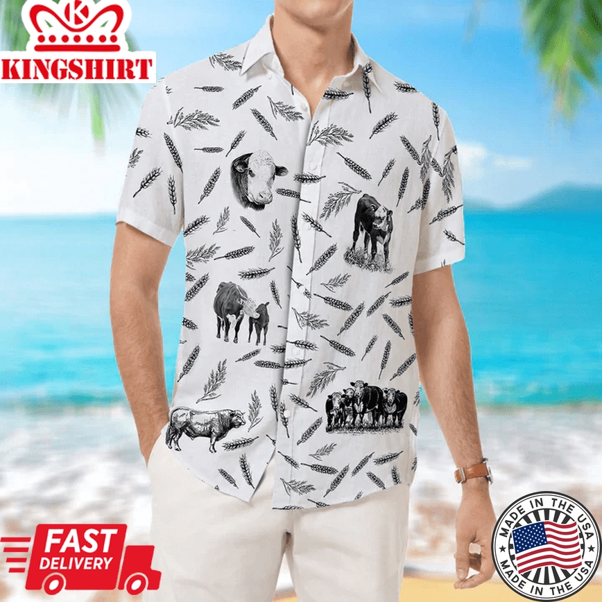 Highland Cattle Pattern - Trendy Hawaiian Shirt, Animal Farm Cow Trendy Hawaiian Shirts For Men, Women