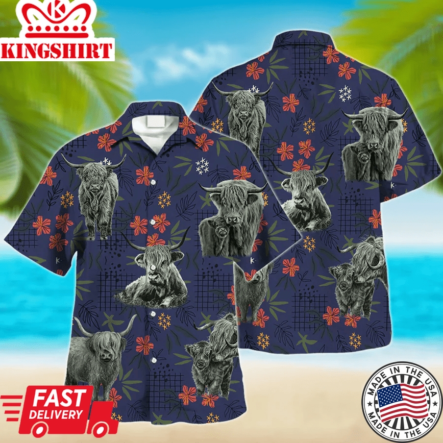 Highland Cow Trendy Hawaiian Shirt, Animal Trendy Hawaiian Shirts, Cow Lover Shirt, Farmer Shirt For Men And Women