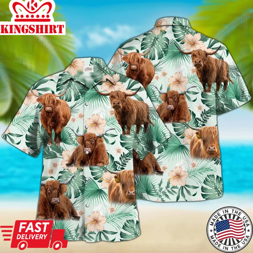 Highland Cow Trendy Hawaiian Shirt For Farm Lovers, Summer Trendy Hawaiian Shirt For Men And Women