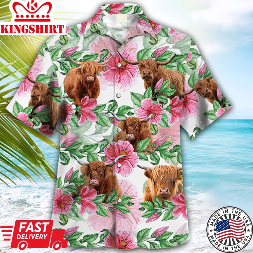 Highland Humor: Cow Trendy Hawaiian Shirt - Funny Tropical Attire for Him