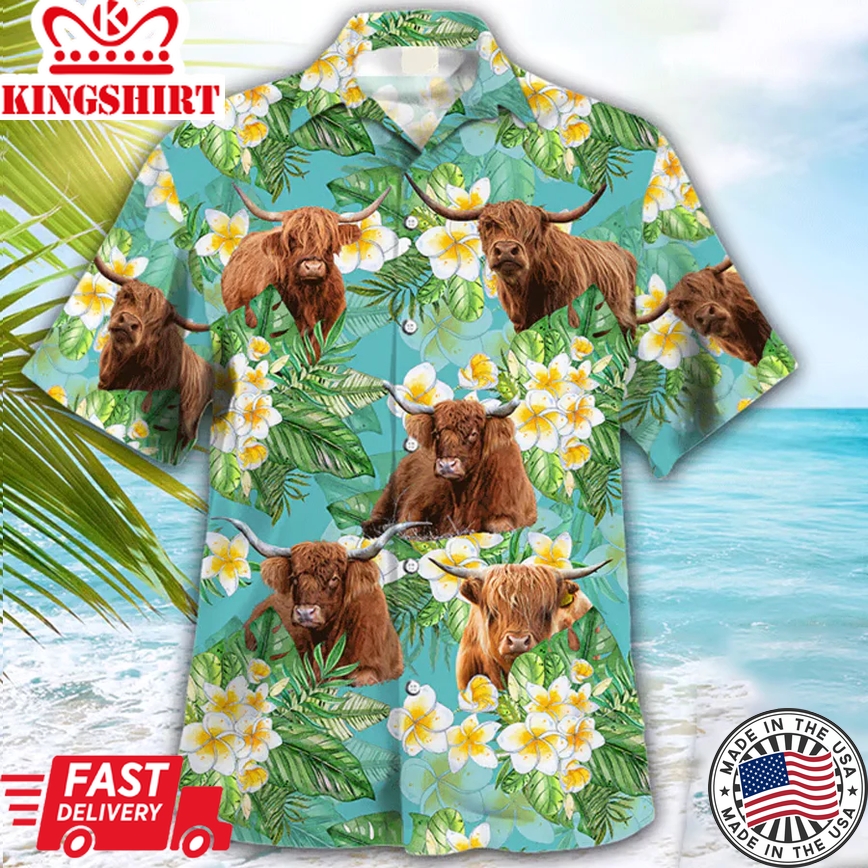 Highland Tropical Trendy Hawaiian Shirt, Cow Trendy Hawaiian Shirt, Animal Trendy Hawaiian Shirts For Men, Gift For Him