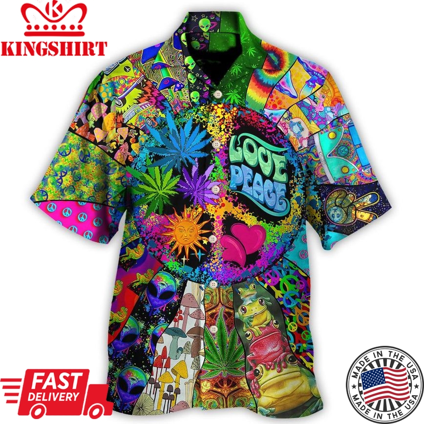 Hippie Alien Frogs Love Peace Amazing Style Hawaiian Shirt