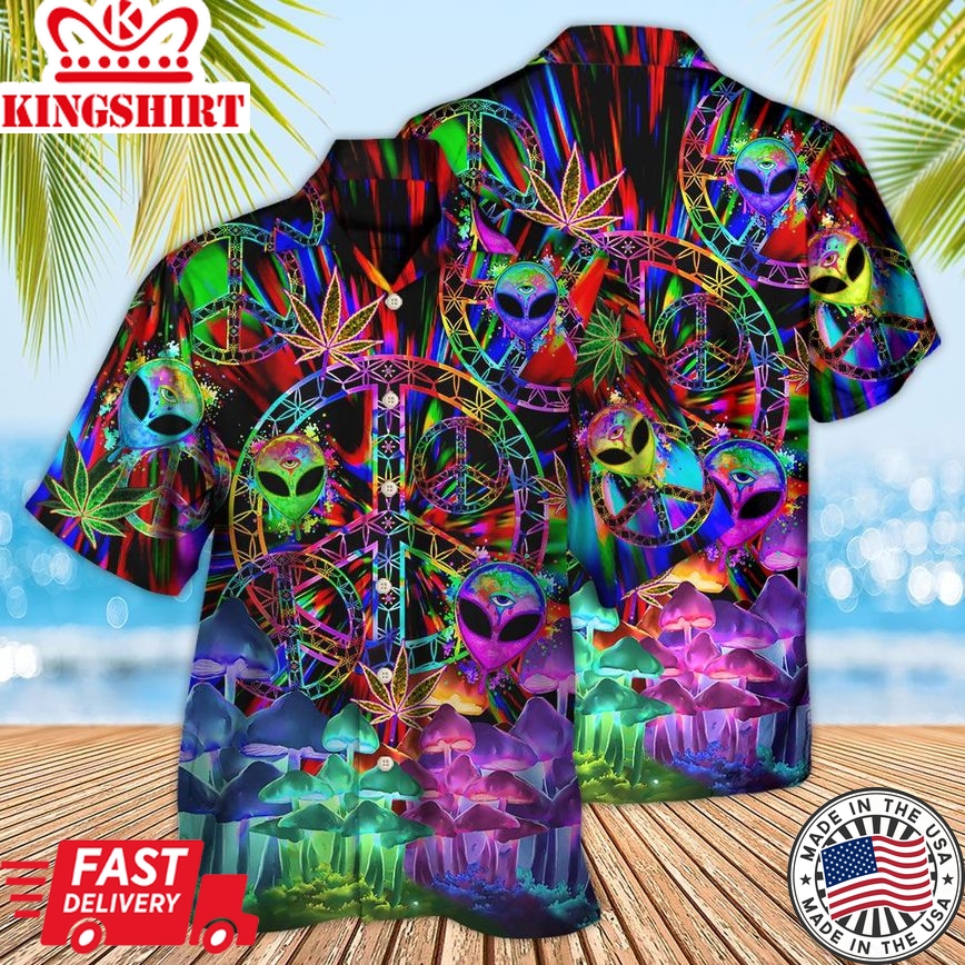 Hippie Alien Peace Color Stunning Hawaiian Shirt