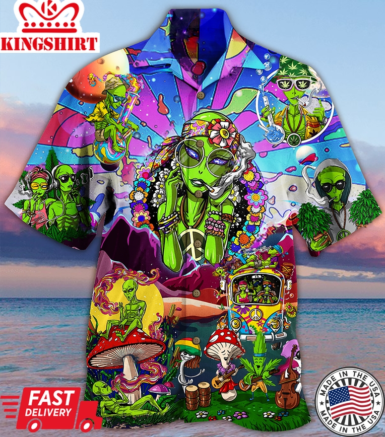 Hippie Alien Peace Life Color Hawaiian Shirt