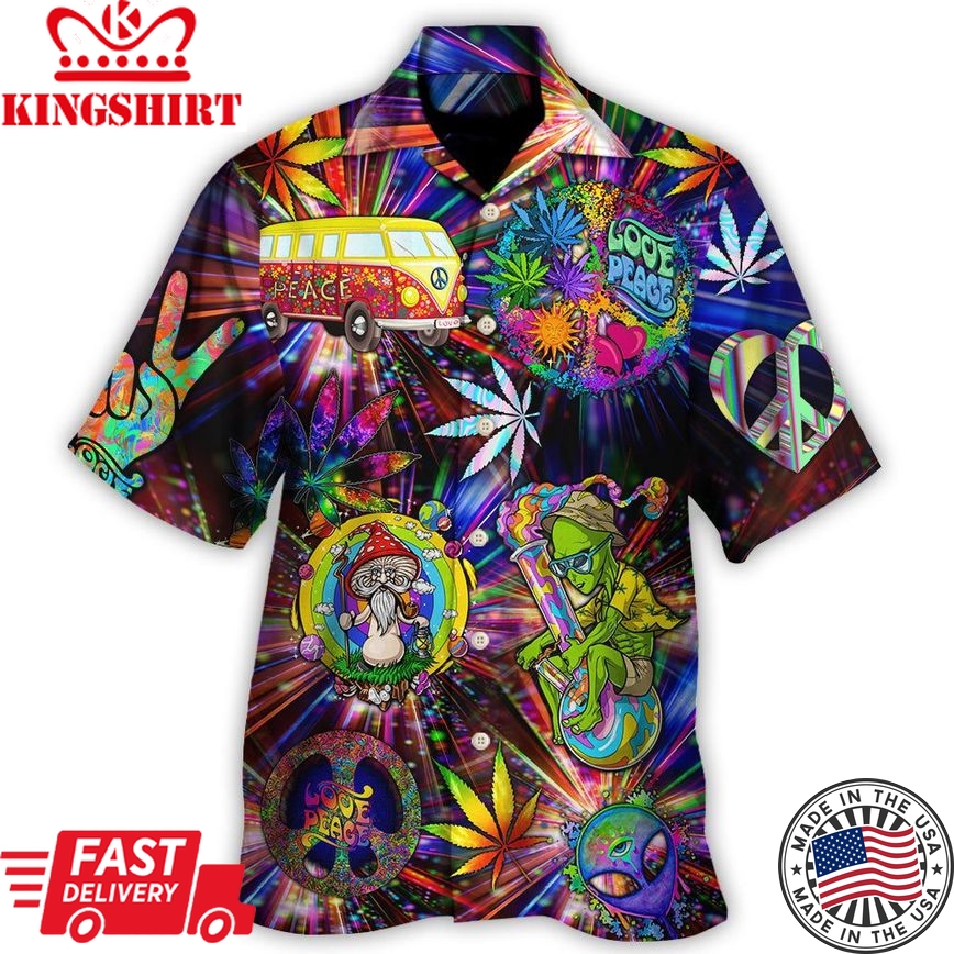 Hippie Alien Peace The Colorful Of Life Amazing Neon Style Hawaiian Shirt